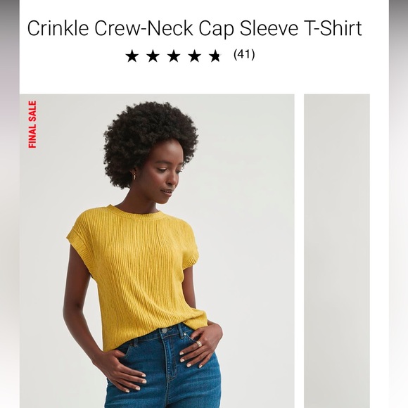 NWT-RW&CO Crinkle Crew-Neck Cap Sleeve T-Shirt, yellow, size M perfect condition - Picture 2 of 11